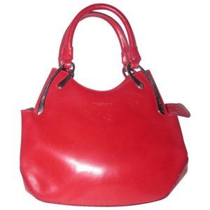 Tosca Blu Red Leather 2 Handle Satchel With Bold Chrome Accents